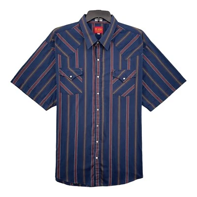 Camisa de hombre Ely Plains grande y alta 3X rayas azules vintage perla occidental a presión Foto 1 de 4