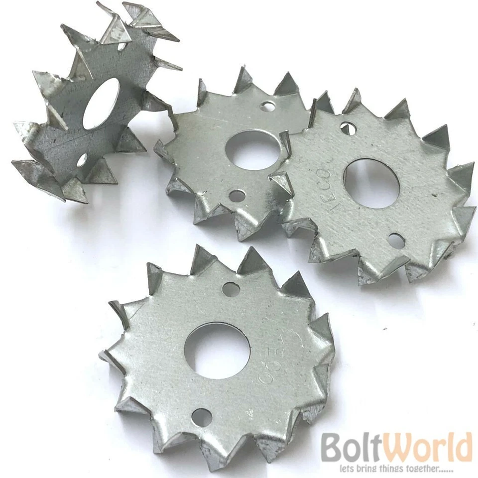 BOLT WORLD 100, M12 x 50mm GLAVANISED WOOD TIMBER CONNECTOR DOG TOOTH WASHER DOUBLE SIDED