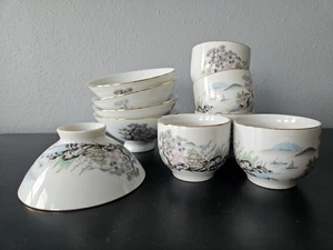 Vintage Japanese Sake Cups & Rice Bowls Transferware Porcelain 5 Sets Japan - Picture 1 of 17