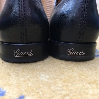 Gucci Leather Black Metal Script Shoes Lace Up Derby Mens UK 9 US 10 EU 43 - image 1 of 4