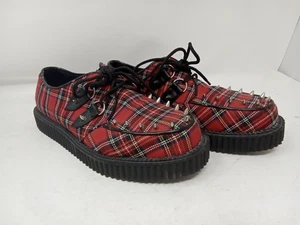 Vintage Plaid Red Spike Demonia Creepers Platform Shoes Womens 8 Punk Alt Goth - Picture 1 of 12