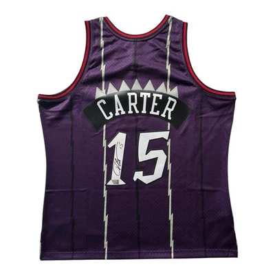 Camiseta deportiva firmada por Vince Carter de los Toronto Raptors Mitchell & Ness Swingman fanáticos Foto 1 de 4