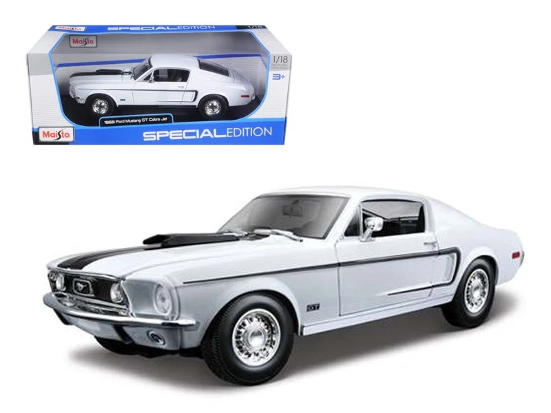 1968 Ford Mustang CJ Cobra Jet White 1/18 Diecast Model Car by Maisto - Image 1 of 1