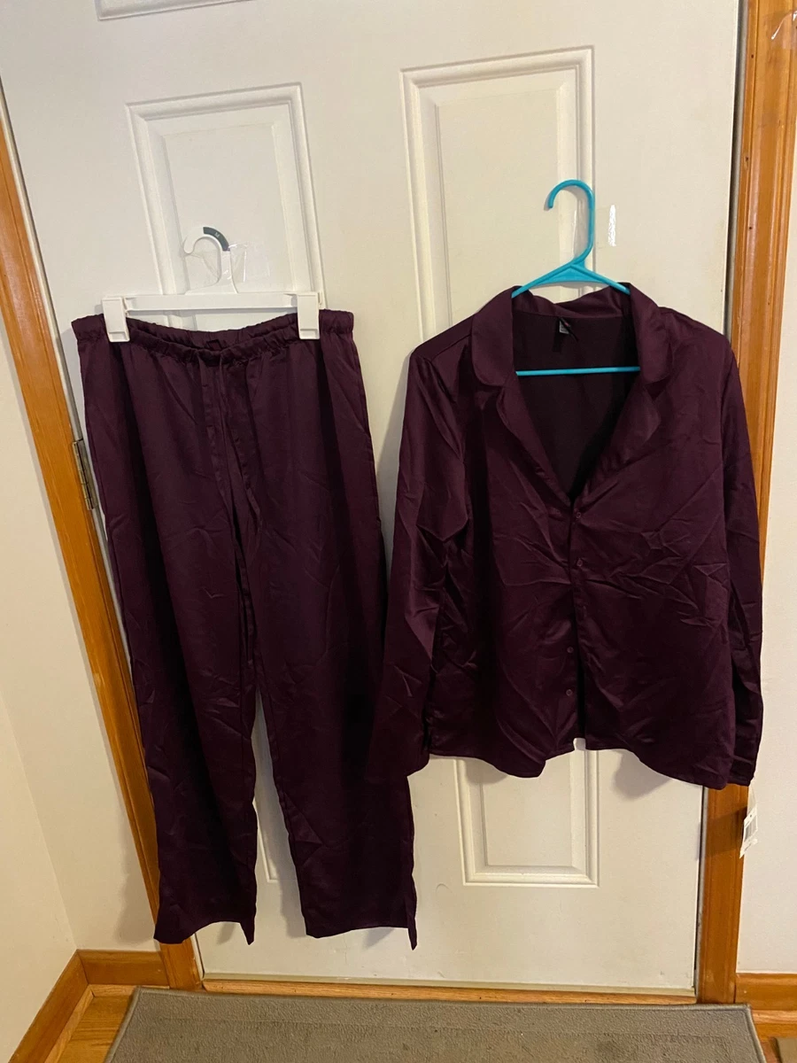 SIHA Women's Satin Pajama Set - Long Sleeve Button-Down Top & Pants, Dark Purple Sleepwear, Luxury Pajamas - View #9