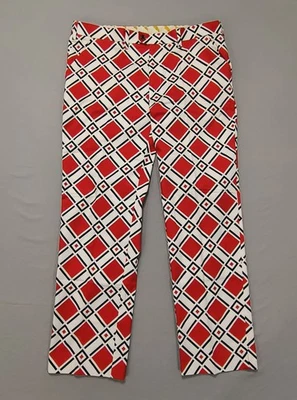 Pantalones Loudmouth - Rojo Blanco Geométrico Golf Pierna Recta Frente Plano Talla 42 x 32L Foto 1 de 4