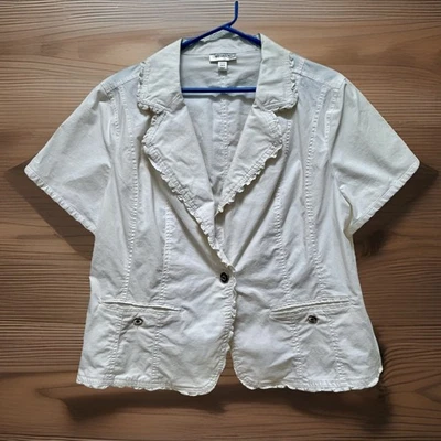 Blazer Dressbarn Mujer Blanco Volantes Manga Corta Botón Delantero 18/20 Foto 1 de 4