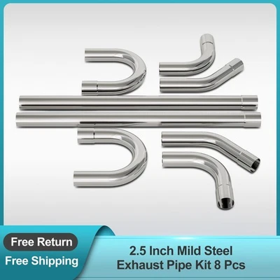 2.5" Inch Custom Exhaust Pipe Kit Tubing Mandrel Bend Straight U 90° Piping 8PCS - Image 1 of 4
