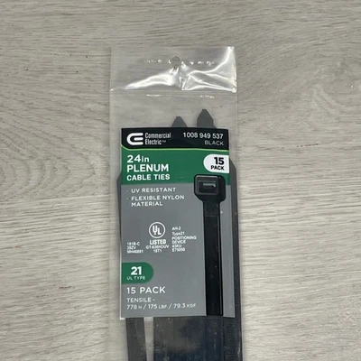 Коммерческие электрические кабельные стяжки 24 дюйма пленум упаковка 15 шт. устойчивые к ультрафиолетовому излучению тип 21 UL - Изображение 1 из 3