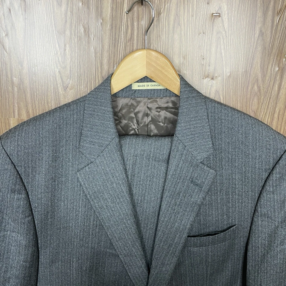 Terno masculino Lauren Ralph Lauren 2 peças 44R 36x29 cinza espinha de peixe lã cashmere - Imagem 1 de 4