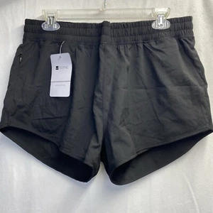 AFITNE Lined Elastic Waist Athletic Running Shorts Women Large Black Zip Pocket - Picture 1 of 14
