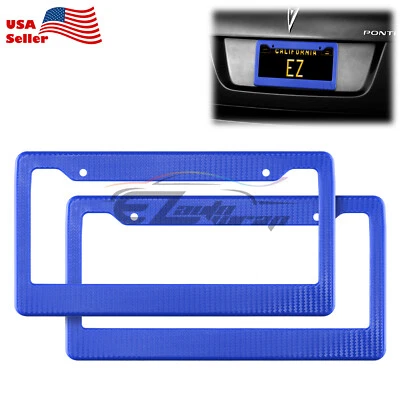 Marcos de matrícula de plástico azul estilo fibra de carbono soporte delantero y trasero 2 piezas Foto 1 de 4