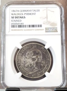 1867 GERMANY SILVER 1 TALER WALDECK PYRMONT NGC XF EXTREMELY RARE - Picture 1 of 3