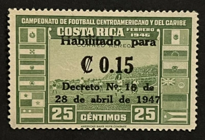 Travelstamps: Costa Rica Airmail OP Stamps Scott #C145 Soccer Mint MOGVLH - Image 1 of 4