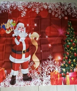 NEW CHRISTMAS SHOWER CURTAIN WITH WHITE HOOKS SANTA CANDY TREE PRESENTS SNOW - Picture 1 of 1