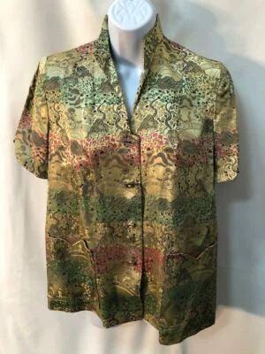 Vintage charming gold silk brocade chinese design 50s /60s blouse sz M/L - Image 1 of 4