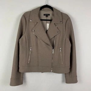 Ann Taylor Tweed Moto Jacket Size Large Taupe Brown Zip Pockets - Picture 1 of 8