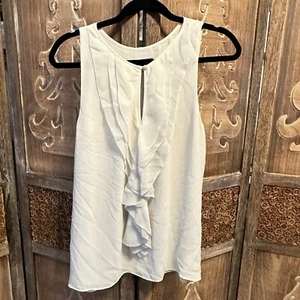 Vince Camuto White Sleeveless Ruffle Blouse Soft Flowy Women’s Medium C13 - Picture 1 of 8