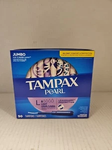 Tampax Pearl Light W/ Leak Guard Protection - 50ct Jumbo Unscented Box with Tape - Picture 1 of 3