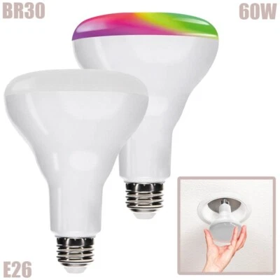 2 Pcs E26 60W BR30 Smart LED Bulbs Color Changing RGBCW WiFi Bluetooth Alexa - Image 1 of 4