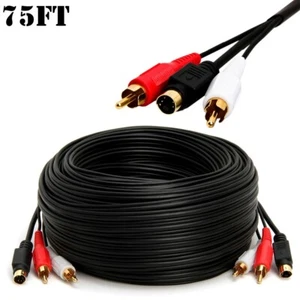 75FT S-Video & 2 RCA Composite Audio Video Cable Combo 26AWG Gold Plated - Picture 1 of 3