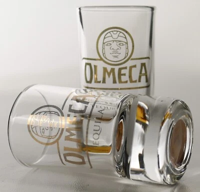 2 x Olmeca Tequila Gold Shotglas Schnaps Stamper Pinnchen Gläser Mexiko Bar 7198