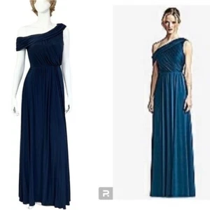 NEW JY JENNY YOO JY502 Midnight Blue One Shoulder Maxi Gown Bridesmaid Dress 2 - Picture 1 of 13