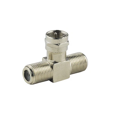 F Plug Male to Dual Female Coaxial Adapter Connector 3 Way for TV Tuner Antenna - Image 1 of 3