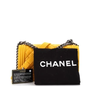 Authentic CHANEL Yellow Quilted Leather Hardware Medium Boy Bag - Picture 1 of 16