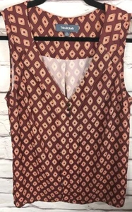 Blusa sin mangas Modcloth para mujer talla L borgoña/naranja cuello en V 100 % poliéster - Imagen 1 de 4