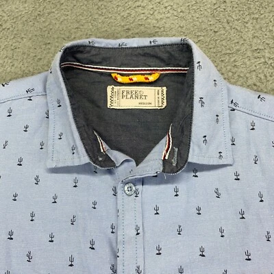 FREE PLANET Shirt Blue Cactus Pattern Slim Fit Short Sleeve Casual Men Medium - Image 1 of 4
