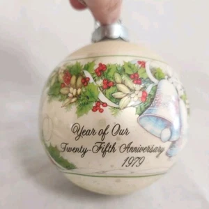 Vintage Punze 25. Hochzeitstag 1979 Glaskugel Weihnachtsschmuck wie abgebildet - Bild 1 von 12