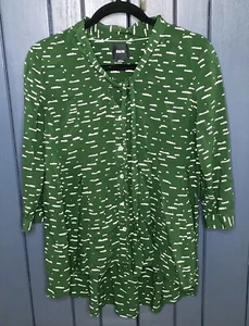 Anthropologie Maeve Green White Cloud Print Shirt Small Preppy Boho Goblin Core - Picture 1 of 9