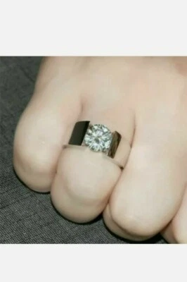 3Ct Rund Simulierter Diamant Solitär Herrenring 14K Weiß Vergoldet - Bild 1 von 4