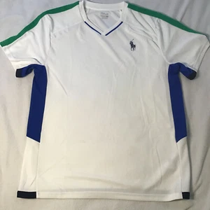 Polo Ralph Lauren Shirt V-Neck Sz XL (18-20) Youth Polyester White Blue Green - Picture 1 of 7