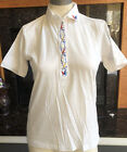 Vtg David Smith Women's Sz Small White Embroidered Golf Polo Short Sleeve Shirt