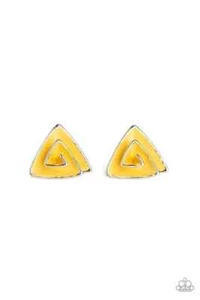 PAPARAZZI On Blast- Pendientes Amarillo Esmalte Poste Trasero Tachuelas Triángulo Brillante Nuevo Con Etiquetas - Imagen 1 de 2