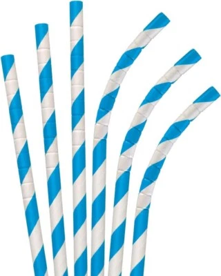 Aardvark Paper Straws Blue Stripped Unwrapped  7.75”  4800 Count ~NEW in box Eco - Image 1 of 4