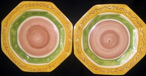 MESA INTERNATIONAL Set of 2 Octagon DINNER PLATES Handcrafted SIGNED  - Picture 1 of 6