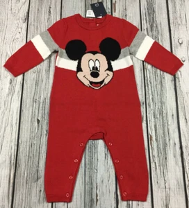 Baby Gap Boys 3-6 Months Red Mickey Mouse Sweater Romper Jumpsuit. Nwt - Picture 1 of 6
