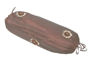 (29849) FUNDA DE COJIN CAMA SOFA ROLLO REDONDO MARRON FLOR PETALOS RELIEVE - Picture 1 of 1