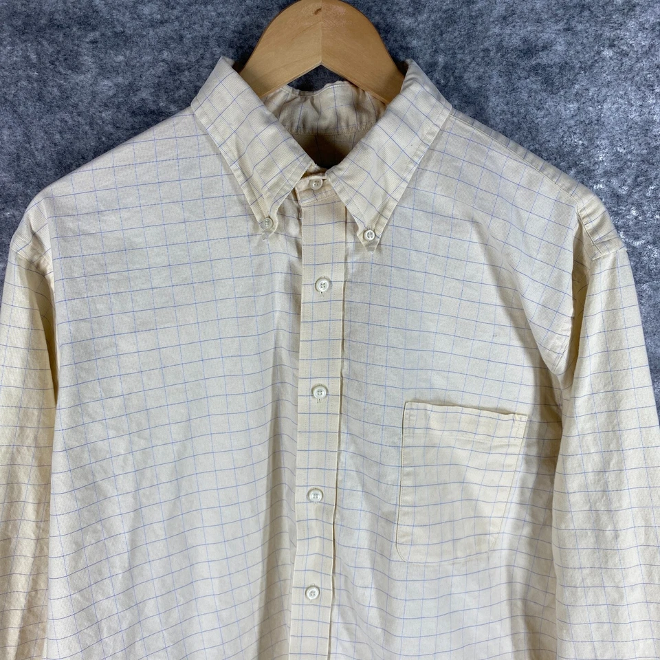 Lands End Dress Shirt Men 16.5 Tall Yellow Window Pane Plaid All Cotton - Image 1 of 4