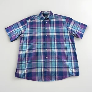 Jos A Bank Stays Cool Shirt Mens L Blue Plaid Short Sleeve Button Up Purple Top - Picture 1 of 5
