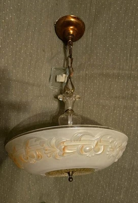 Antique Art Deco Chandelier Style Light Fixture Frosted Lilly Glass Shade Copper - Image 1 of 4