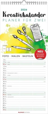 NEUMANN VERLAGE GMBH & CO Kreativ-Kalender Planer für 2 2026 - 3 Spalten - 19,5x45 cm - Foto, Malen, Bast
