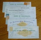 #178  5 old NEVADA SILVER MINE checks SAVAGE, MANHATTAN, GOULD & CURRY 1866-1871