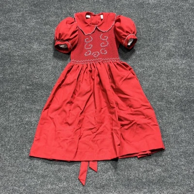 Vestido Vintage Madre Ganso Niñas 10 Años Rojo Manga Abullonada Peter Pan Vacaciones Foto 1 de 4