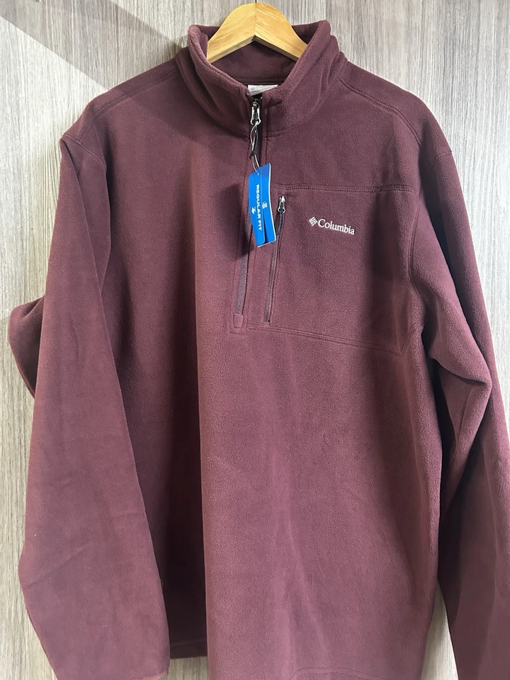 Columbia Men Half Zip Fleece Pullover Fast Trek III Red Elderberry .