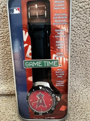 MLB Los Angeles Angels Baseball Men's Watch Leather Band Game Time - Image 1 of 3
