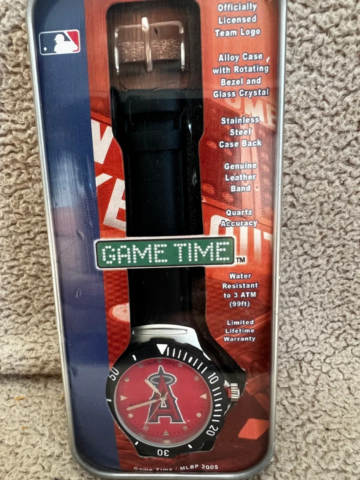 MLB Los Angeles Angels Baseball Men's Watch Leather Band Game Time - Image 1 of 3