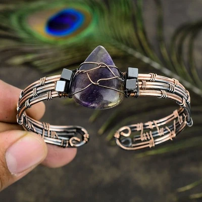 Brazalete ajustable de alambre de cobre con piedras preciosas de fluorita regalo X-Mas n724 Foto 1 de 4